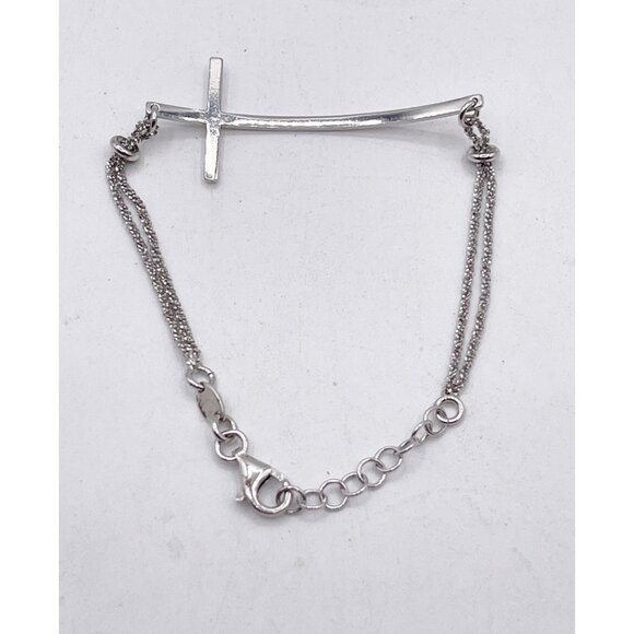 Dyadema Italy Sterling Silver Sideways Cross Bracelet Adjustable Crystal Accent - Picture 3 of 6